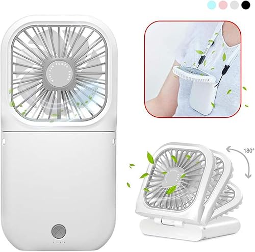 Ventilador portátil de cuello mini silencioso de mano, plegable, USB, recargable, funciona para oficina en casa, viajes al aire libre, banco de