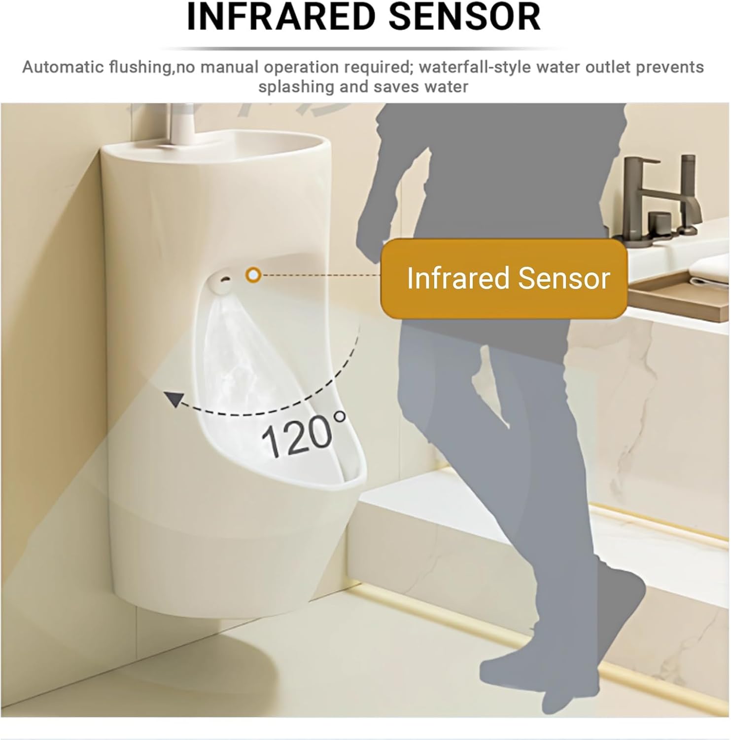 Commercial Ceramic urinals with Wash Basin and Pull-Out Faucet for Men,Ceramic Urinals,Urinals for Men Spill Proof Nighttime,Urinals for Men Bathroom,Outdoor Urinal