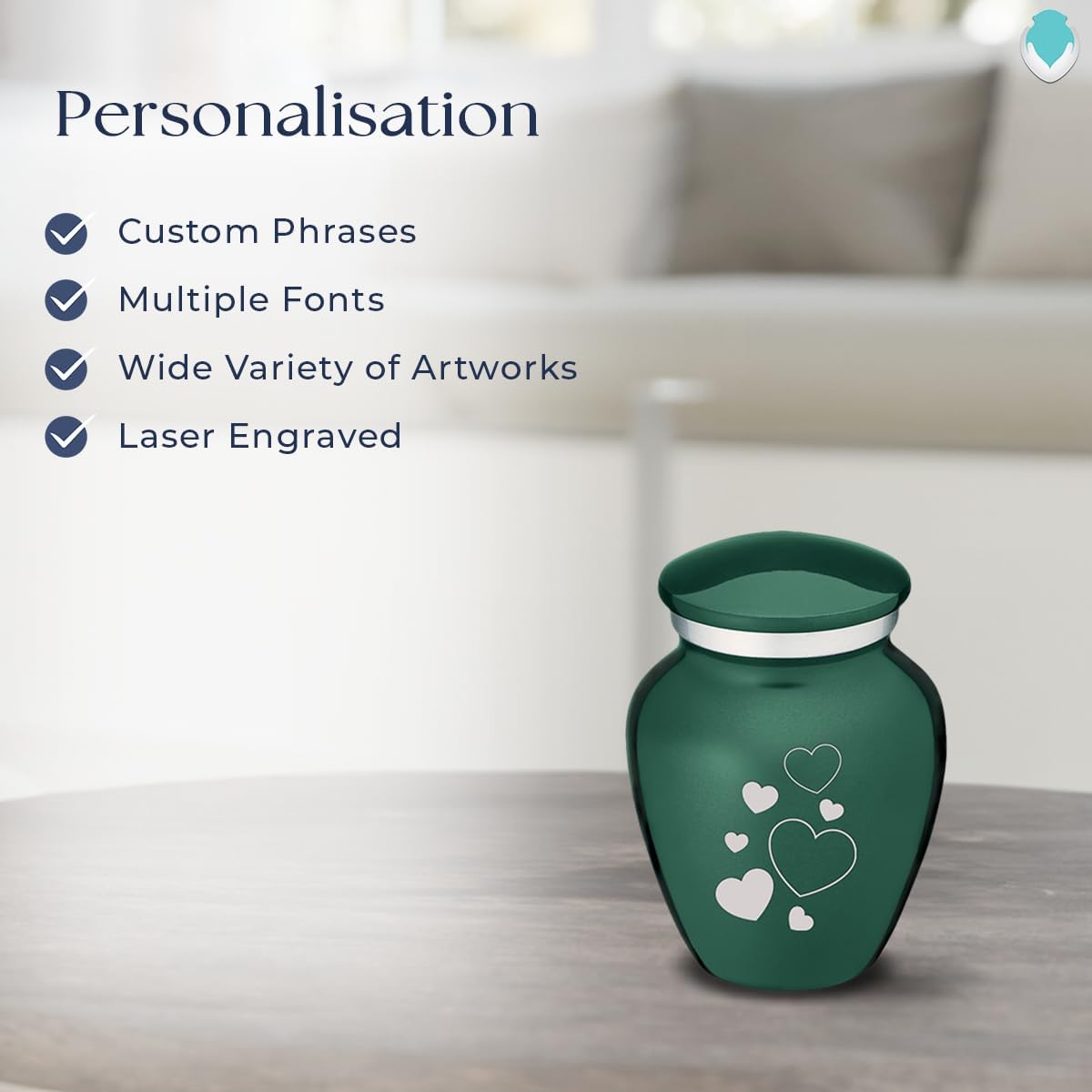 Geturns Embrace Keepsake Personalized Floating Heart Cremation Urns for Human Ashes I Green Funeral Urn for Women and Men with Double Side Engraving I 3.5 lbs