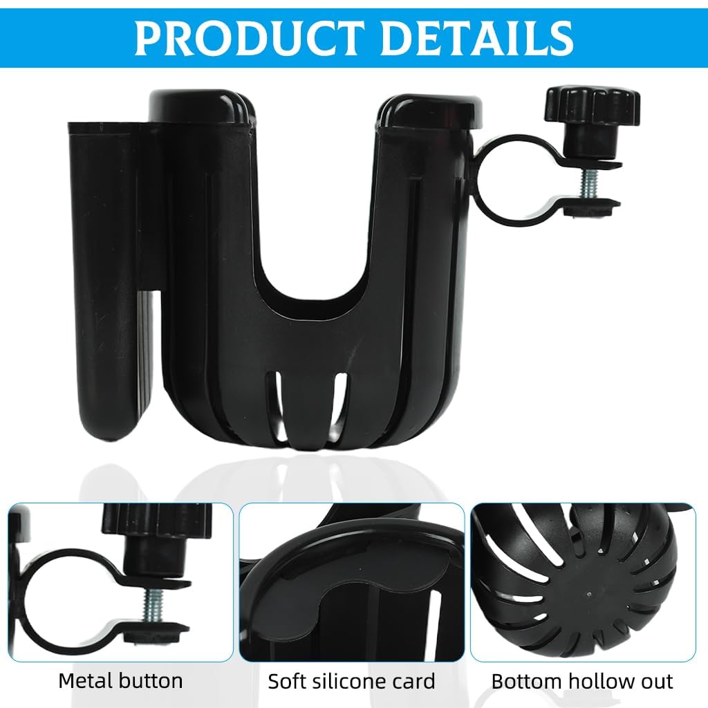 Safe-O-Kid Universal 2-in-1 Stroller Cup Holder with Phone Holder | Drink & Mobile Holder for Stroller, Bike, Walker & Wheelchair | Black 3