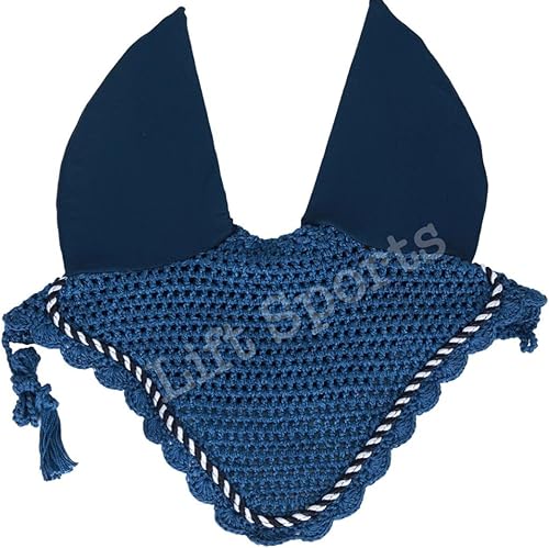 Miniatura 28 de Full/COB/Pony Horse Ear Bonnet 30 colores Fly Veil Crochet con ribete (pequeño/pony, rojo)