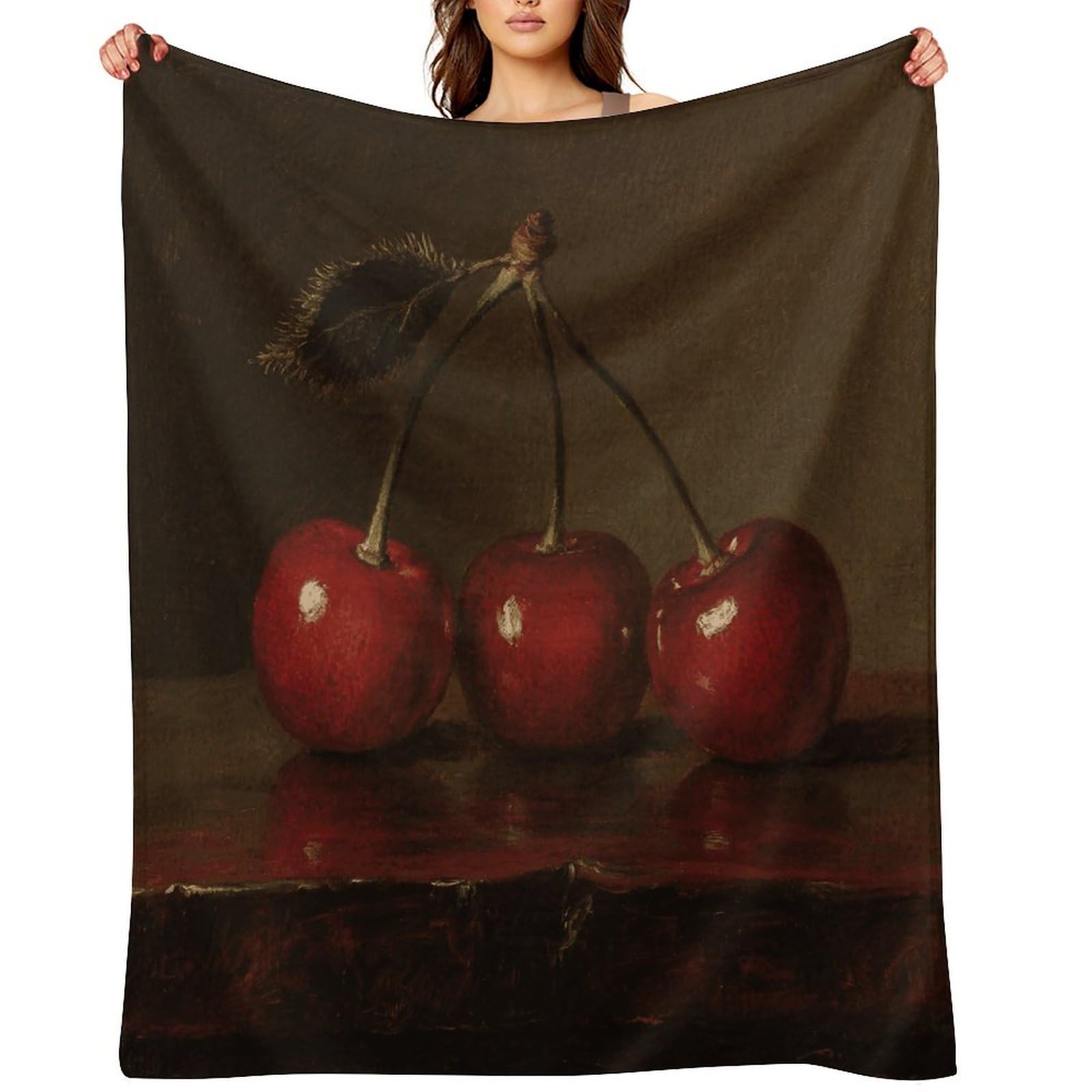 Red Cherry Throw Blanket for Couch and Bed Super Soft Warm Lightweight Throw Blankets Cozy Fuzzy Flannel Blanket Personalized Decorative Blankets for Sofa Decor 50"x60"