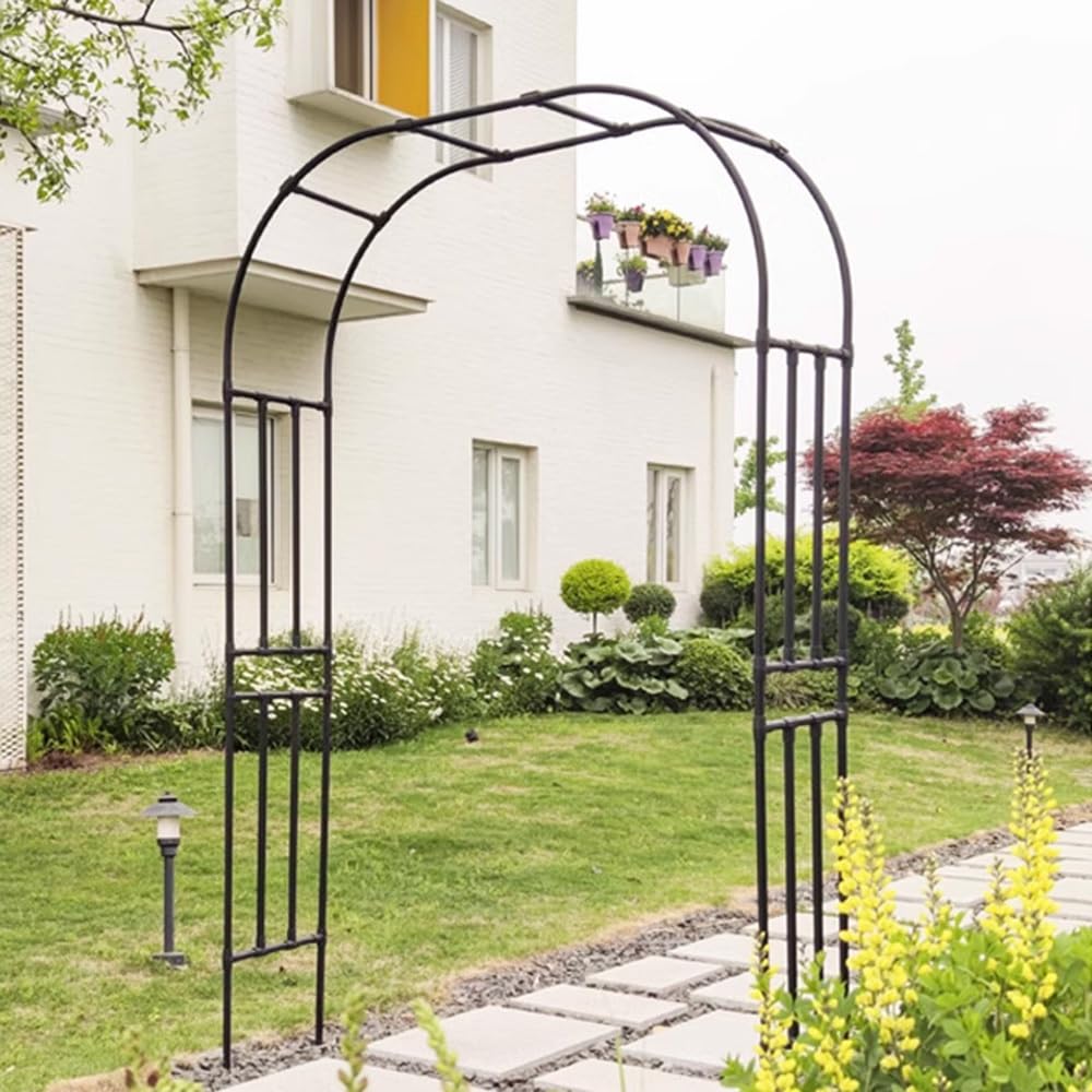 Arco da giardino in metallo per piante rampicanti e rose, cerimonia di matrimonio, pergolato, decorazione per compleanno e anniversario, accessorio per festa nuziale, nero, 120 x 240 cm