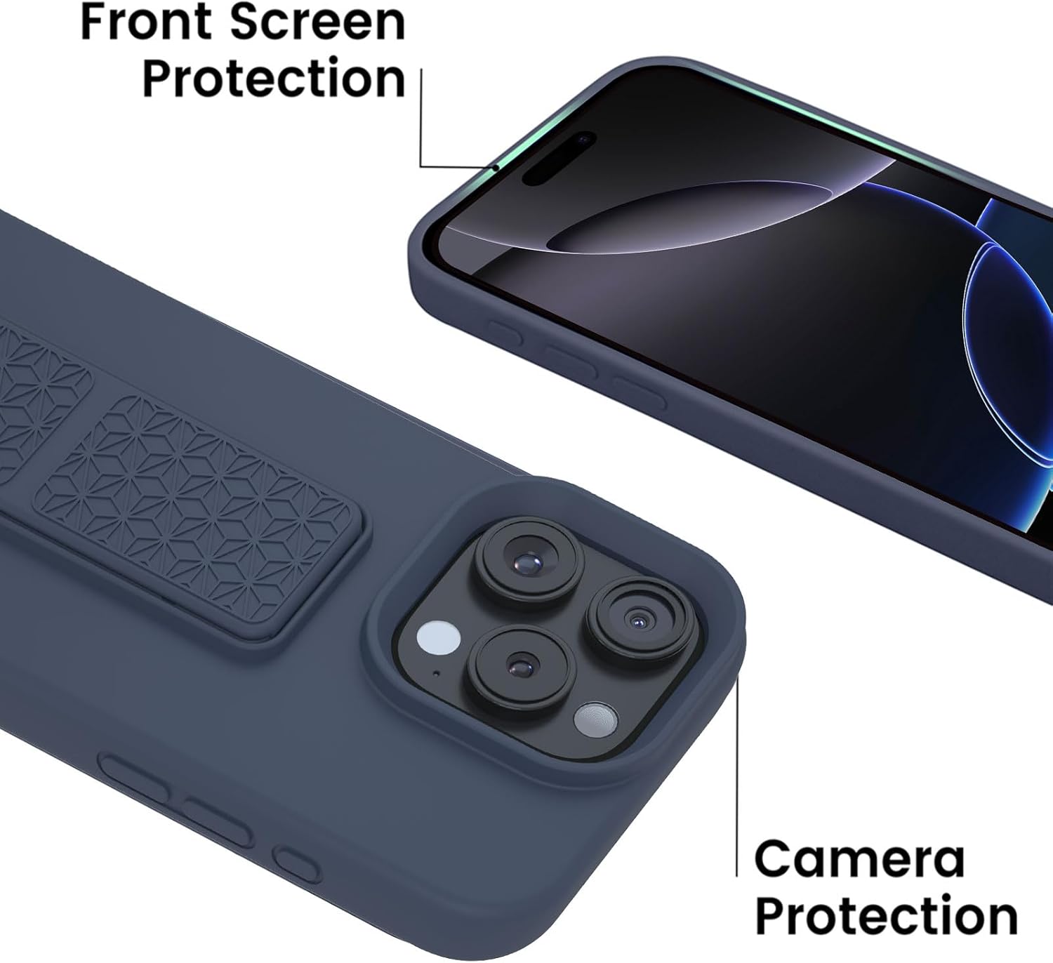 LAUDTEC Silicone Kickstand Case Compatible with iPhone 16 Pro, Vertical and Horizontal Stand Hand Strap Metal Kickstand Cover, Flexible Soft Liquid Silicone Stand Case for iPhone 16 Pro (Blue) - Image 4