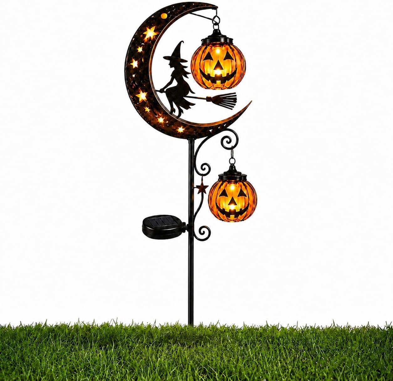 Solar Halloween Witch & Pumpkin Moon Garden Stake Light, #F