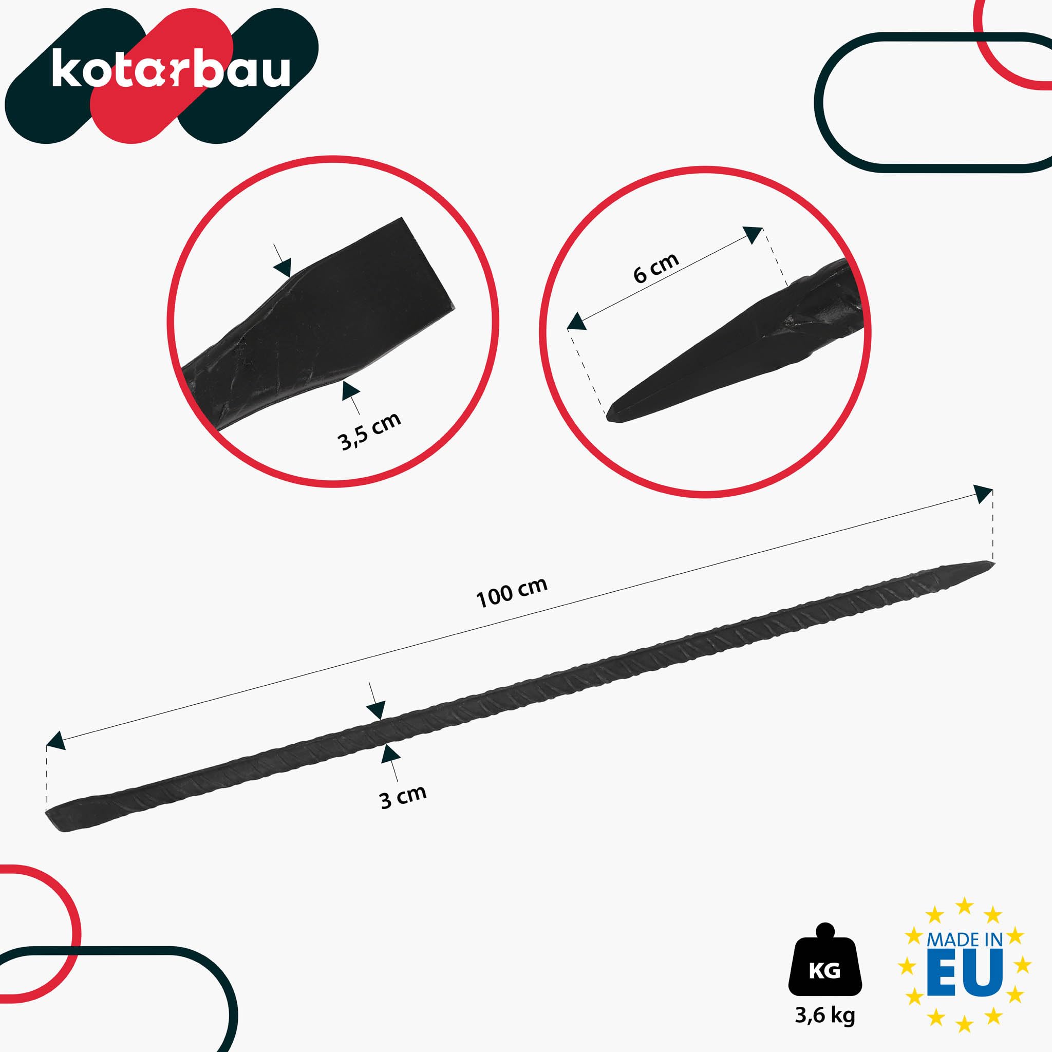 KOTARBAU® Cavalletto 100 cm doppio lato con lama dritta e punta