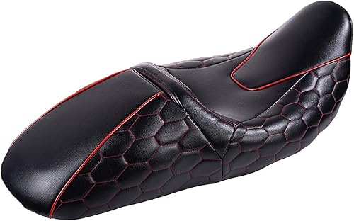 Miniatura 6 de Advanblack Asiento Harley Touring Co-bra Asiento de gel para conductor y pasajero para Harley Touring 2009-2023, costuras hexagonales rojas