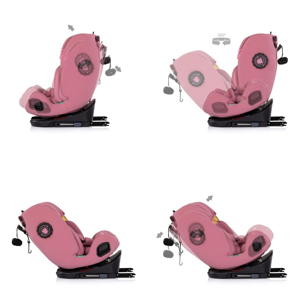 Chipolino Kindersitz Techno iGROW i-Size (40-150cm) Isofix Top Tether Kopfstütze rosa