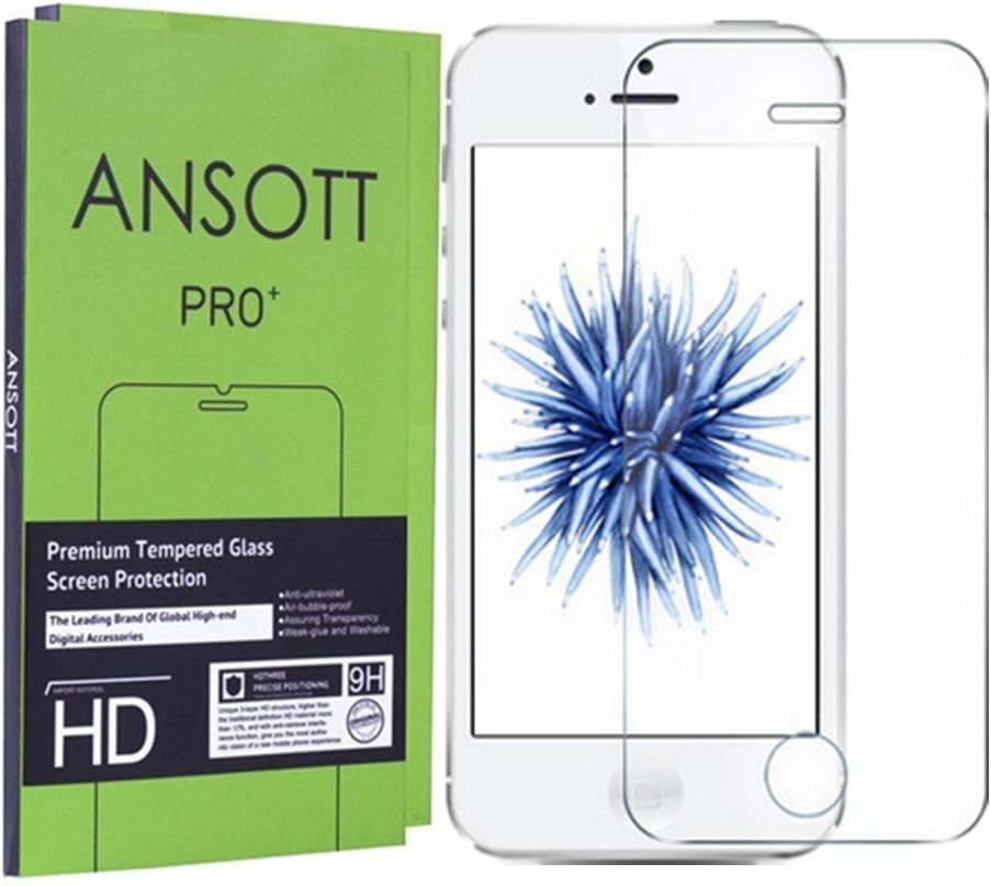 (2-Pack) iPhone 5 Screen Protector, ANSOTT iPhone SE / 5 / 5S / 5C [Premium Tempered Glass]Screen Protector Retail Packaging for Apple iPhone SE / 5 / 5S / 5C