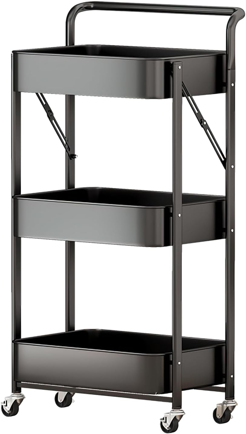 3-Tier Rolling Cart with Wheels, Foldable Storage Organizer with Mesh Baskets, Mobile Utility Cart for Home (Bale Fruit Color Matching)