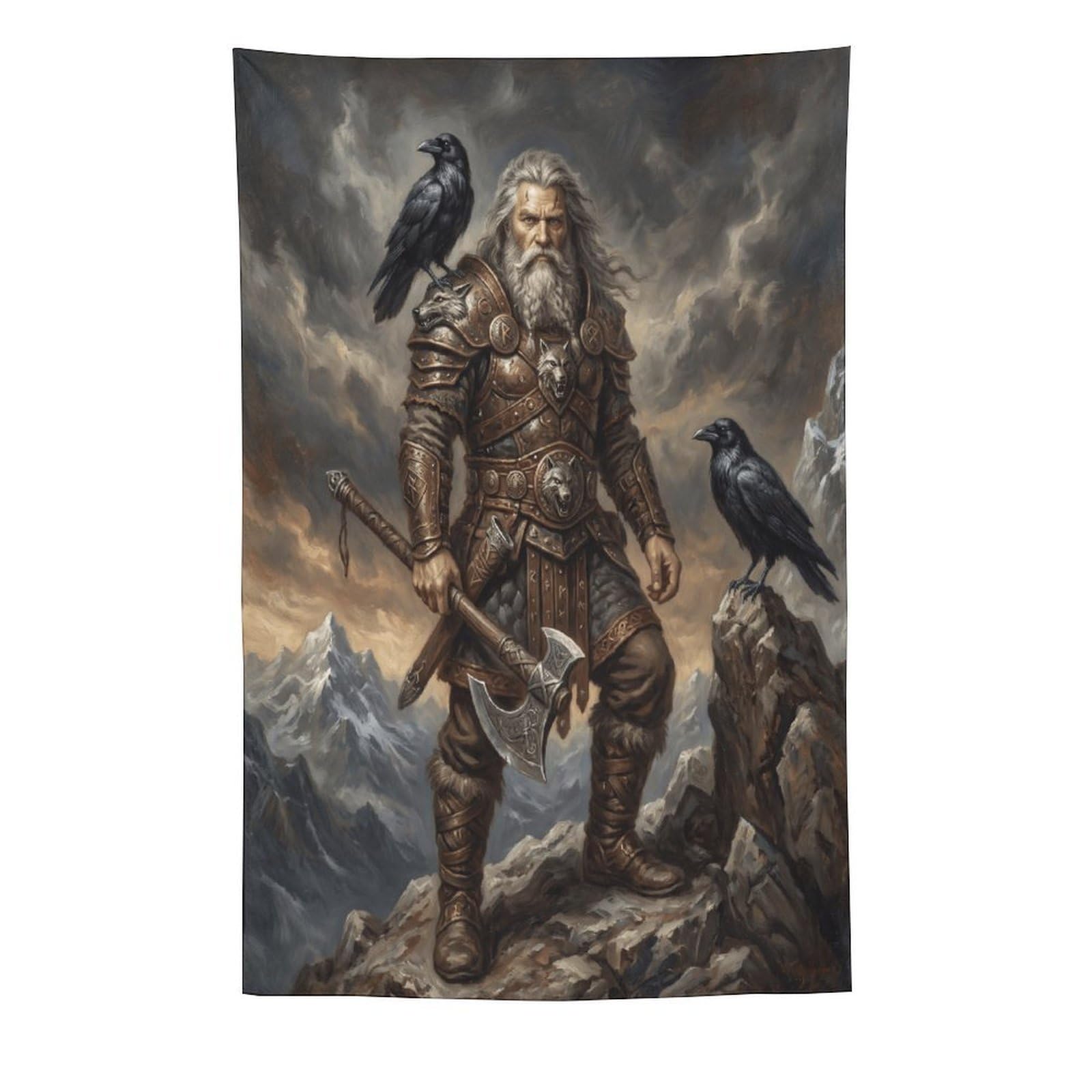 W7C8U2X3 Norse Mythology Odin Wall Tapestry, Mythic God Portrait