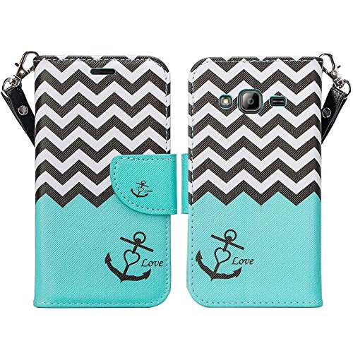 Gw Case Compatible For Samsung Galaxy On5 Wallet Case, Flip Folio [Kickstand Feature] Pu Leather Wallet Case With Id&Credit Card Slot (Teal Anchor) #TOP1