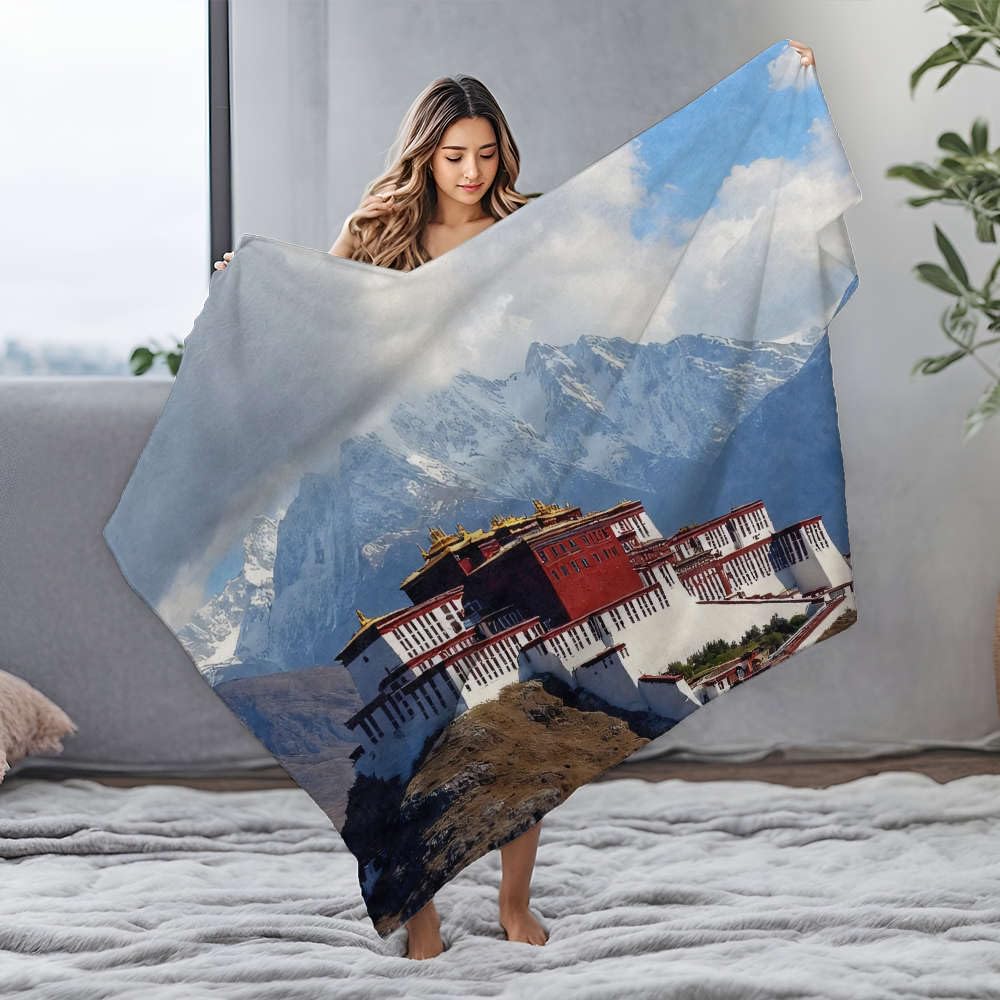 Couverture chiot en flanelle 125x150cm Motif grand palais et montagnes