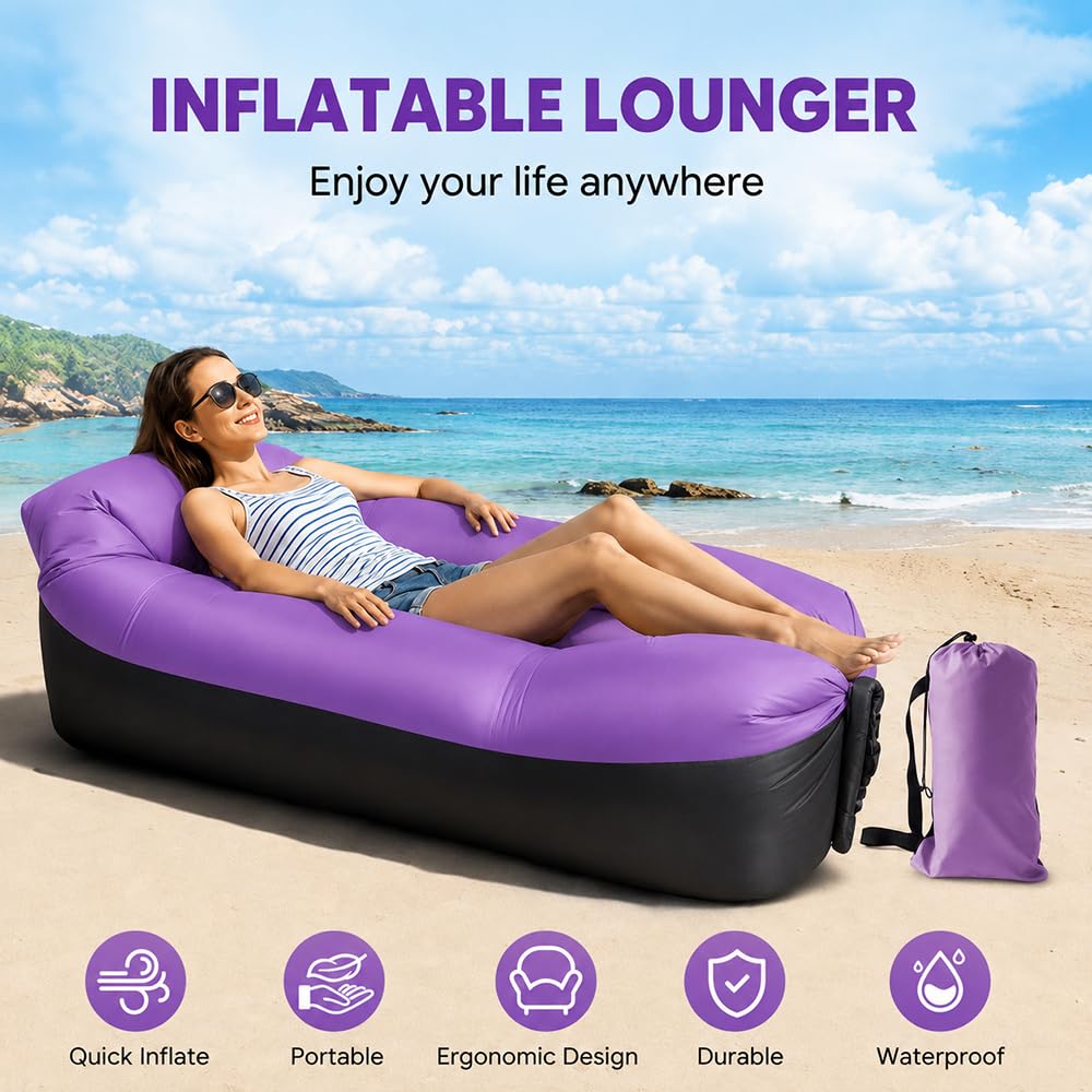 Aufblasbares Sofa, Camping Sofa Aufblasbar, Tragbares Luft Sitzsack mit Aufbewahrungstasche, Air Lounger, Aufblasbare Couch für Camping Urlaub Schwimmbad Strandparties Hinterhof