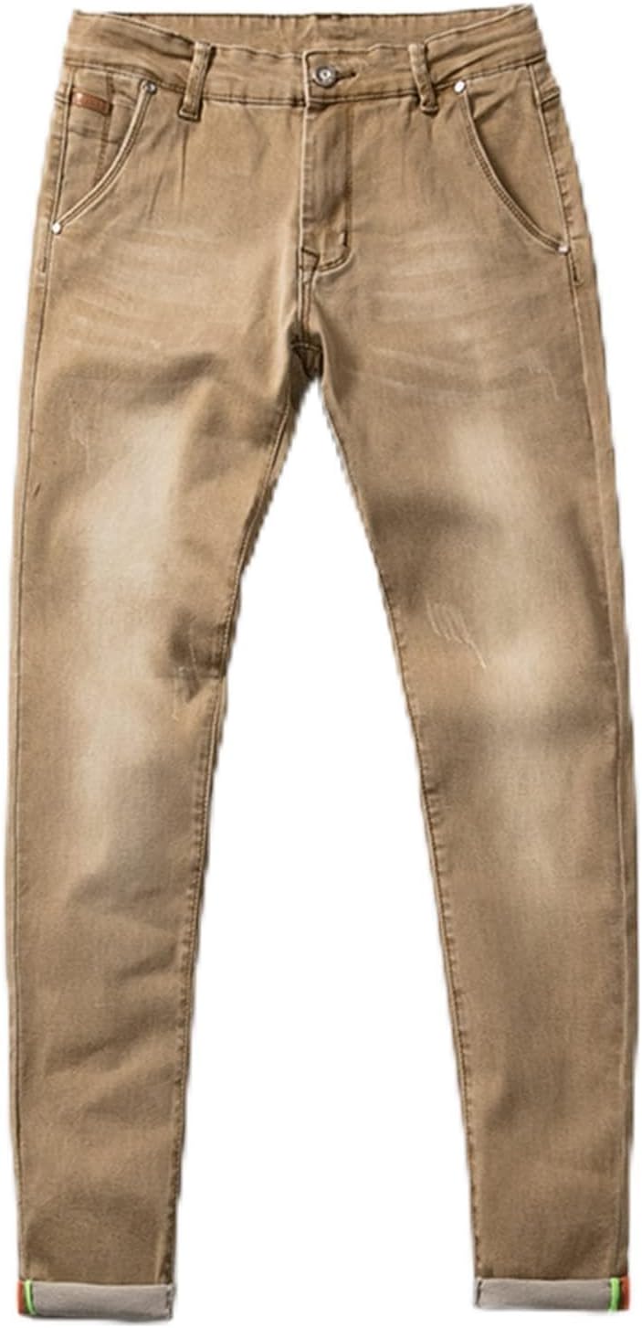 Mens Trousers Spring Autumn Washed Khaki Men's Cotton Stretch Skinny Jeans Clothing Slim(Dark blue,34)