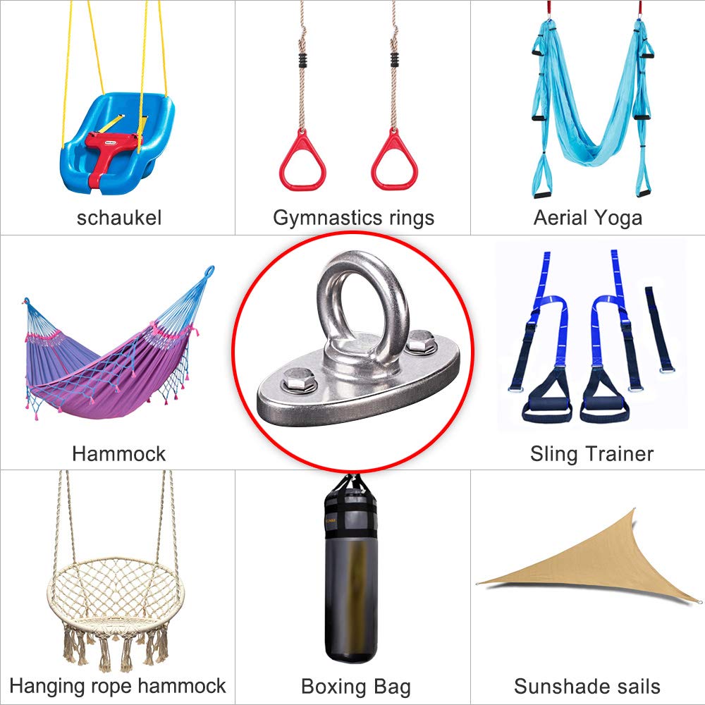 SELEWARE 450KG Capacité SUS304 Acier Inoxydable Crochet De Plafond, Suspension Trainer Kit de Suspension pour Chaise accrochante, Lampe accrochante, hamac, Sac de Boxe, entraîneur de Bride, Yoga