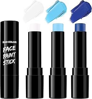 BADCOLOR 3PCS Blue White Light Blue Face Body Paint Stick Makeup for Sally/Corpse Bride SFX Cosplay & Dress Up, Full-Coverage Halloween Facepaint Makeup Kit