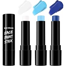 BADCOLOR 3PCS Blue White Light Blue Face Body Paint Stick Makeup for Sally/Corpse Bride SFX Cosplay & Dress Up, Full-Coverage Halloween Facepaint Makeup Kit