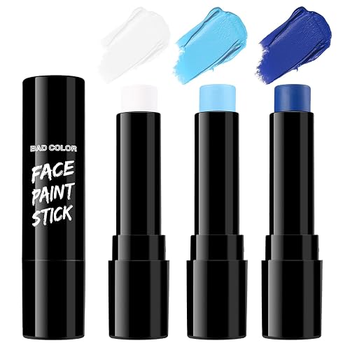 BADCOLOR 3PCS Blue White Light Blue Face Body Paint Stick Makeup for Sally/Corpse Bride SFX Cosplay & Dress Up, Full-Coverage Halloween Facepaint Makeup Kit - 3PCS Corpse Bride/Sally