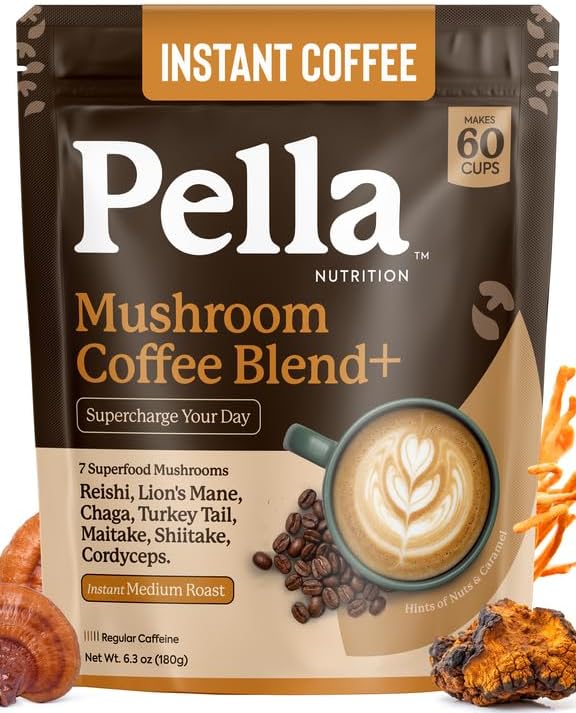 Organic Mushroom Colombian Instant Coffee (60 Servings) with 7 Superfood Mushrooms, Great Tasting, Includes Lion's Mane, Reishi, Chaga, Cordyceps, Shiitake, Maitake, and Turkey Tail