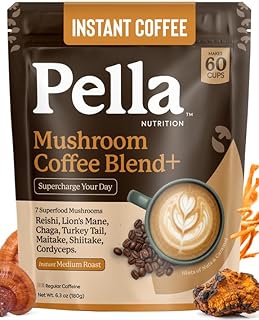 Mushroom Coffee – Lions Mane, Reishi, Chaga, Cordyceps, Shiitake, Maitake, and Turkey Tail Mushroom Supplement – Superfood Instant Coffee for Focus & Energy (Regular Caffeine, 60 Cups)