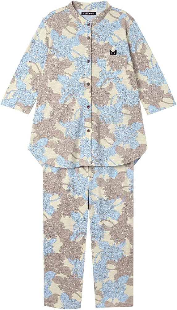Amazon | [ワコール] マタノアツコ シャツパジャマ 紫陽花 ねこ 7分袖