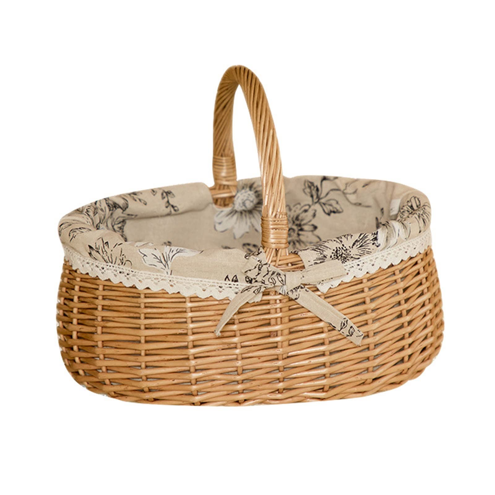 Wicker Picnic Basket Pastoral Picnic Fruit Storage Basket Portable for Picnic Camping Outdoor