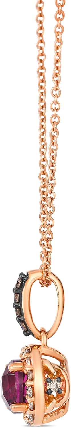 LE VIAN 1/6 Carat White and Chocolate Diamond Elegant Round Pendant Necklace for Women | 14k Rose Gold Pendant with 5/8 Carat Rhodolite | 20 Inch Chain Necklace (White/Brown, 0.15 cttw) Lobster Claw