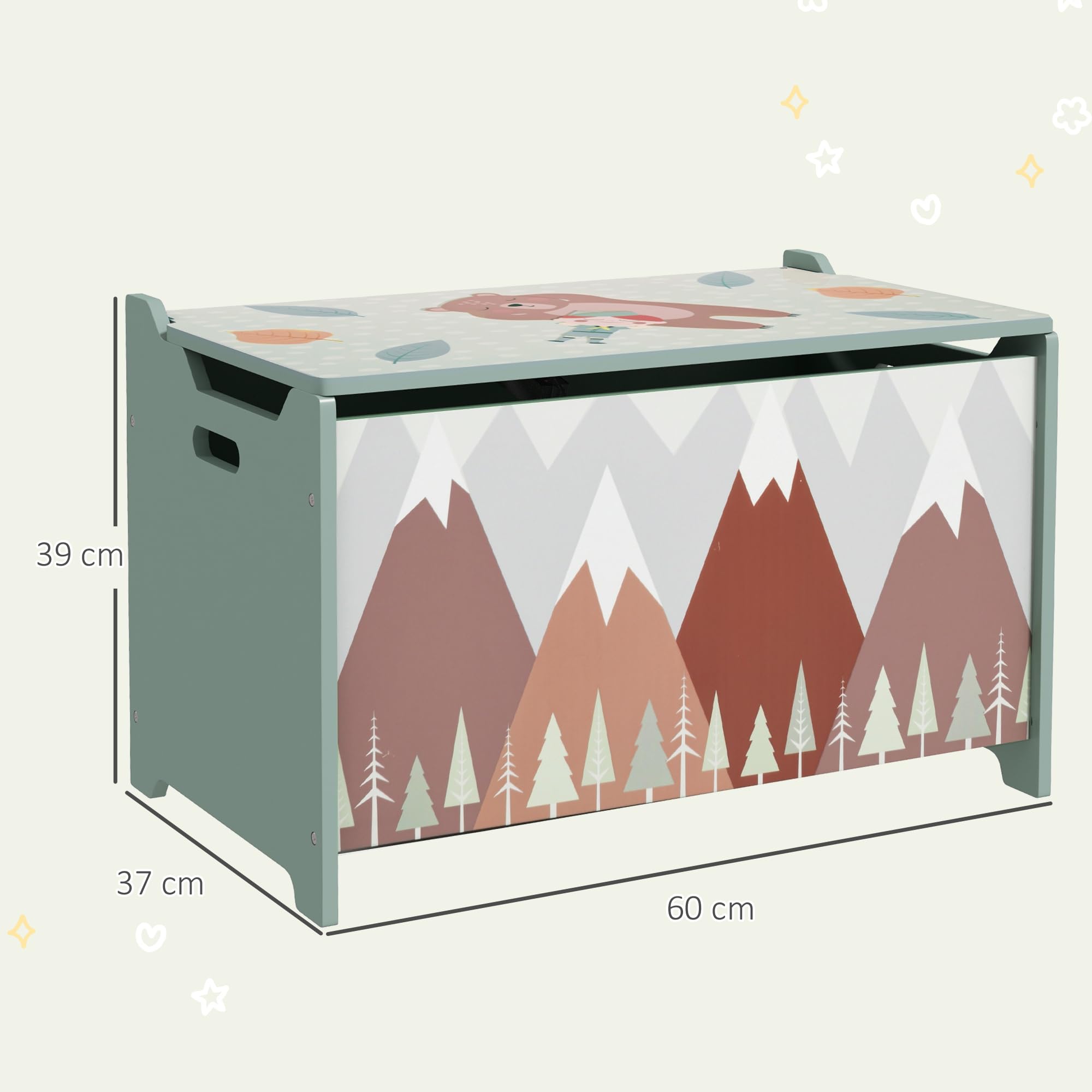 ZONEKIZ Baule Portagiochi Panca Contenitore per Bambini, Cassapanca in Legno MDF con Coperchio e Cerniera di Sicurezza, 60x37x39cm, Verde