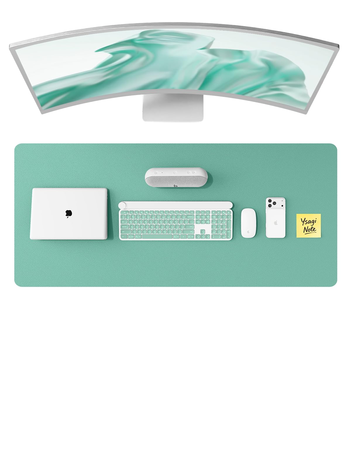 YSAGi Leather Desk Protector, Office Mat, Large Mouse Mat, Non-Slip PU Leather Blotter, Laptop Desk Pad, Waterproof Writing Pad for Office and Home (Green-Blue, 47" x 17")