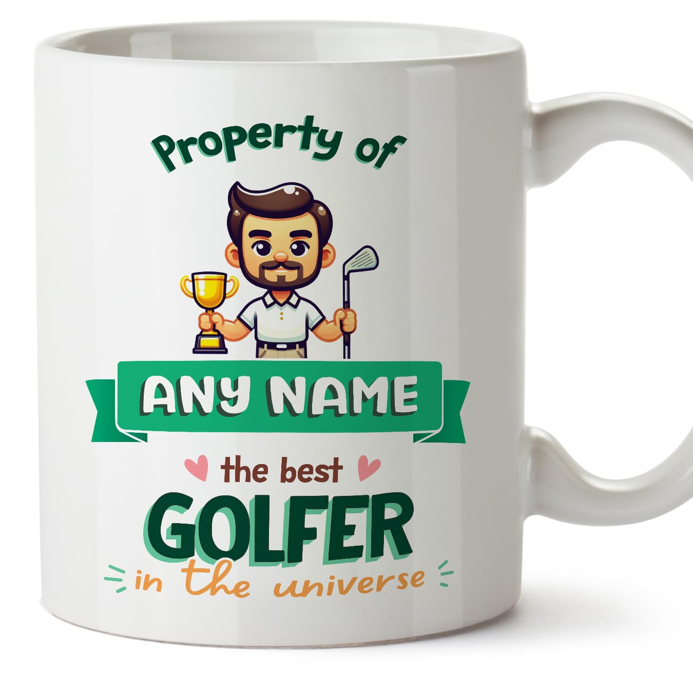 MUGFFINS Personalised Mug for Golfer Man - in English - Property of - Funny Custom Gift for Colleagues - Ceramic 11oz Mug