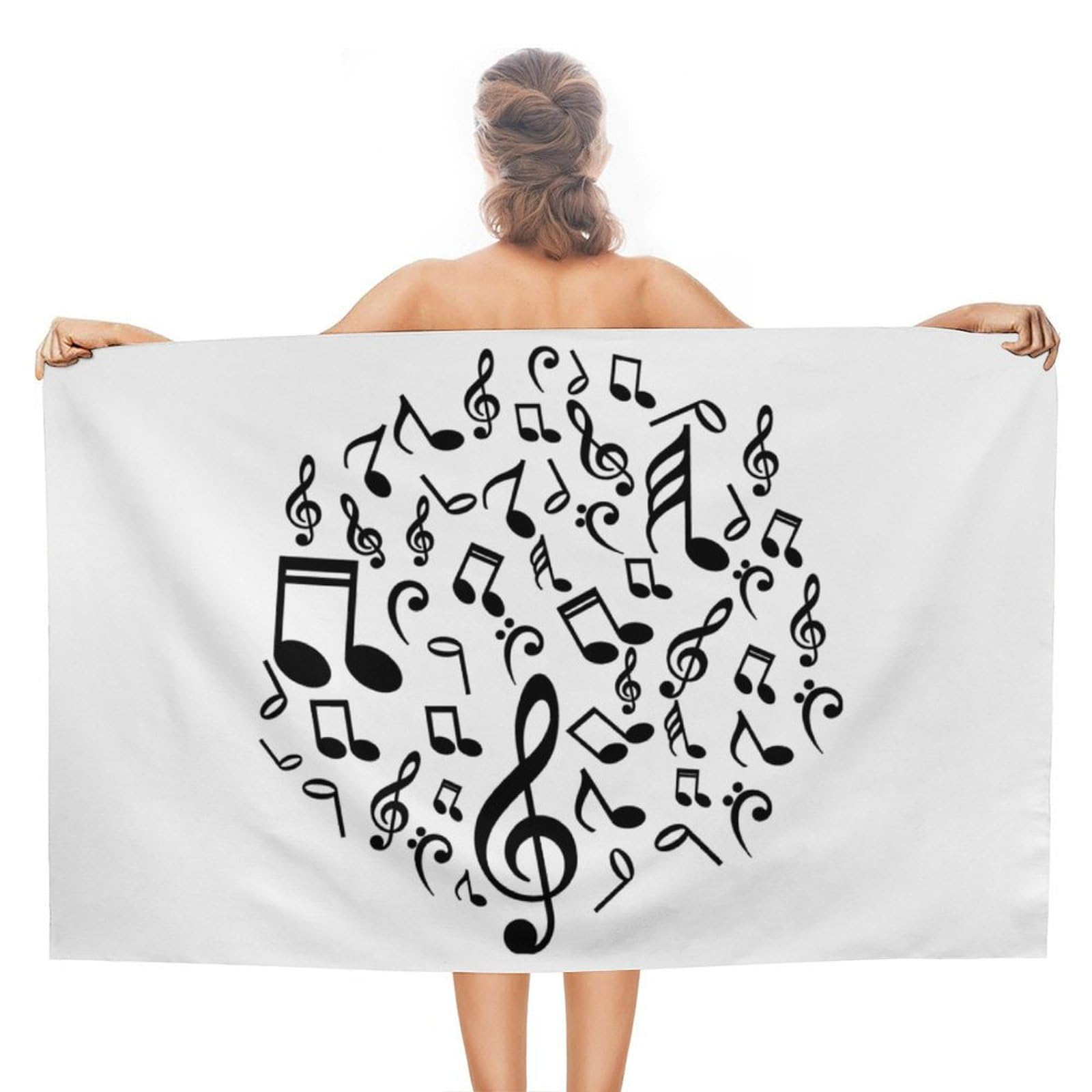 LEDFCVSU Beach Towel, Music Notes Bath Towel, Absorbent Towel for Swimming, Sports, Travel