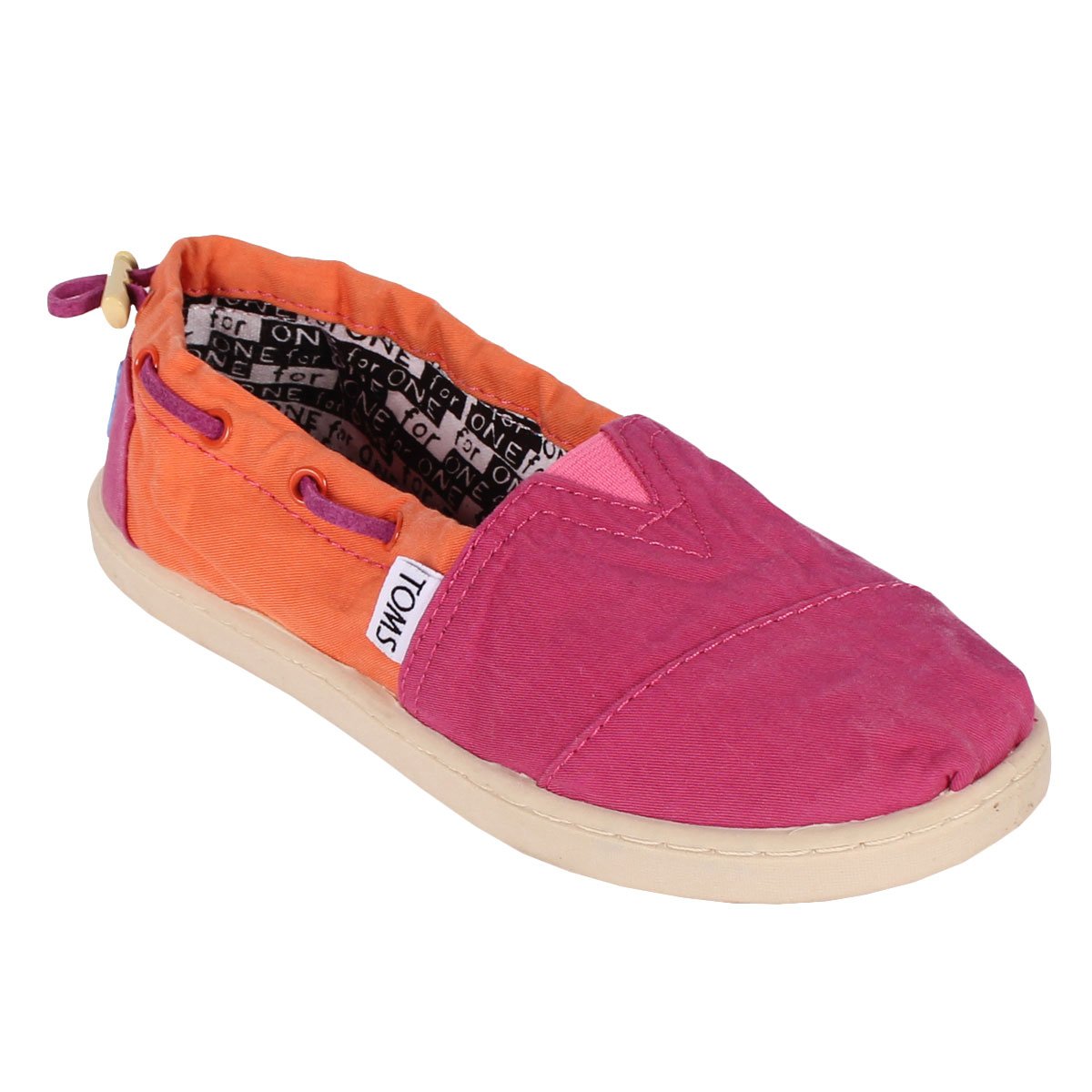 Toms - Youth Stonewashed Classic Slip-On Shoes, Size: 4.5 M US Big Kid, Color: Orange/Pink Stonewashed
