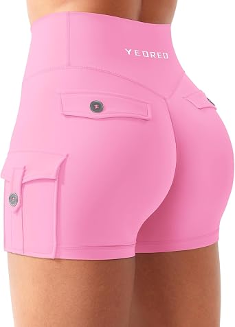 YEOREO CoreFlex Women Workout Shorts | Cargo Pockets, Hidden Scrunch, No Front Seam, Biker Shorts, 3.6"/ 4.5"