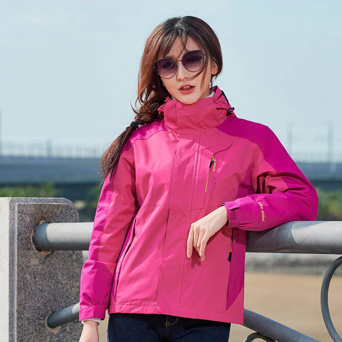 Vestes Femme Outdoor Large Size Plus Velvet Epaissir Combinaison de Ski Softshell Chaude Imperméable avec Bonnet,Red,L(155-160cm)