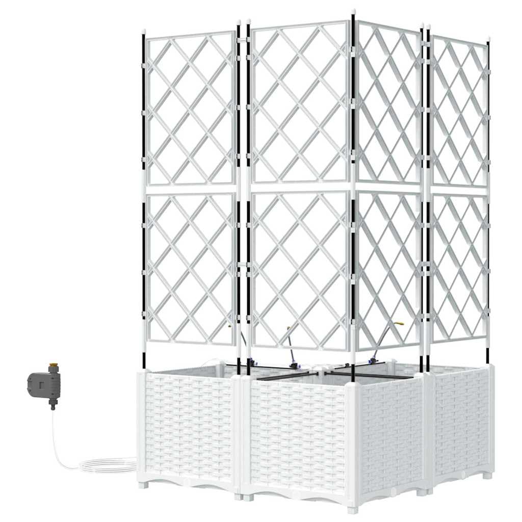 Lot de 3 pots de fleurs de jardin en plastique - Blanc - 80 x 80 x 142 cm - Design avec système d'arrosage pour jardin et terrasse - Élégant pot de fleurs et herbes
