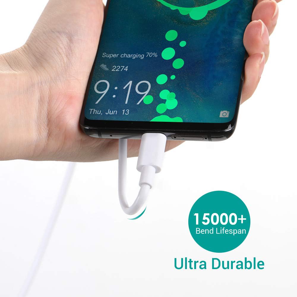 GlobaLink Cavo 5A Supercharge Cavo USB Type-C Ricarica Rapida 2PACK 2M QC 3.0 per Huawei P40/P40 Pro/P30/P30 Lite Mate 30/30 Pro/20/20 Pro/10/P20/P20 Pro/P20 Lite/P10/P10 Plus/P9/P9 +(Bianco)