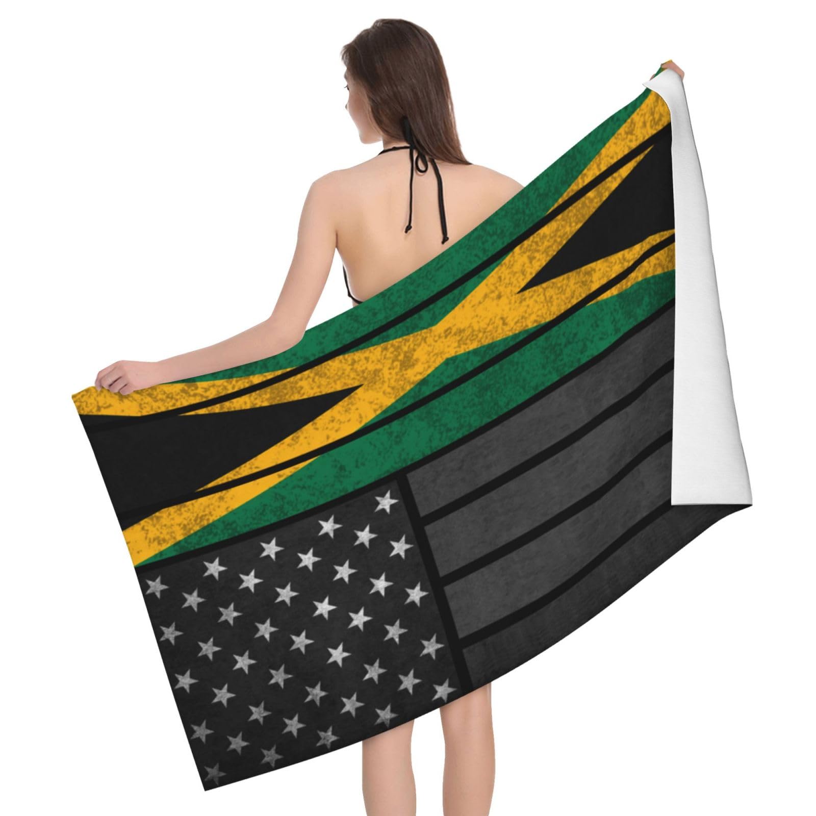 HLBSDM Microfiber Vintage Jamaica Jamaican and America Flag Beach Towel Quick Dry Soft Sand Free Beach Towels for Pool Swim Beach Lightweight Thin Towels