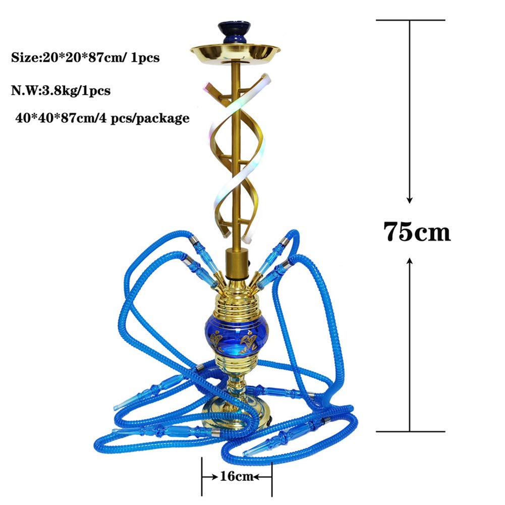 Shisha Set, Premium Shisha Set aus Aluminiumlegierung mit 4 Silikonschläuchen und LED-Licht - Ceremic Bowl Carbonera, Gelb