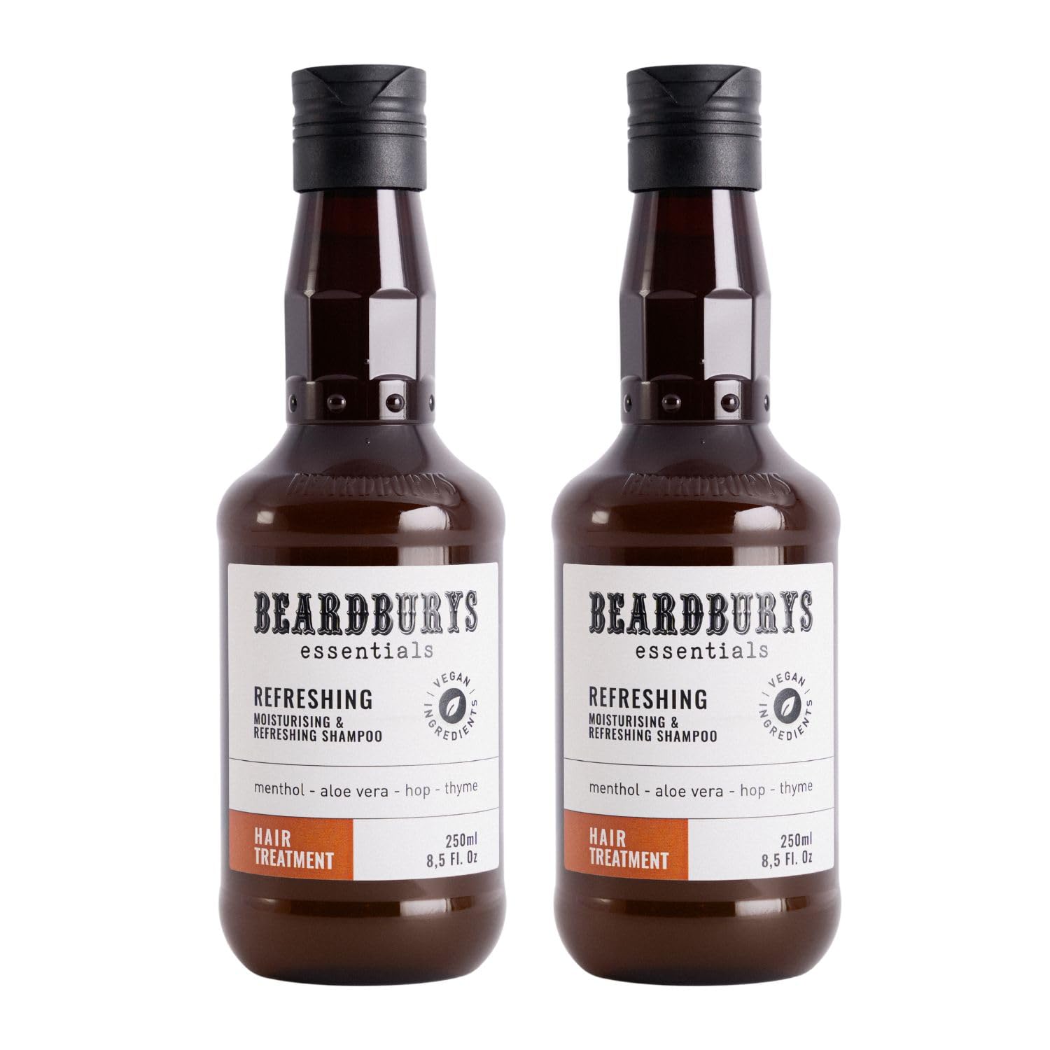 Beardburys Essentials | Pack 2 Champú Refrescante para Hombre Uso Diario, Apto para Cabello Graso, Limpia y Purifica el Cabello, Sin Parabenos ni Siliconas - 250ml