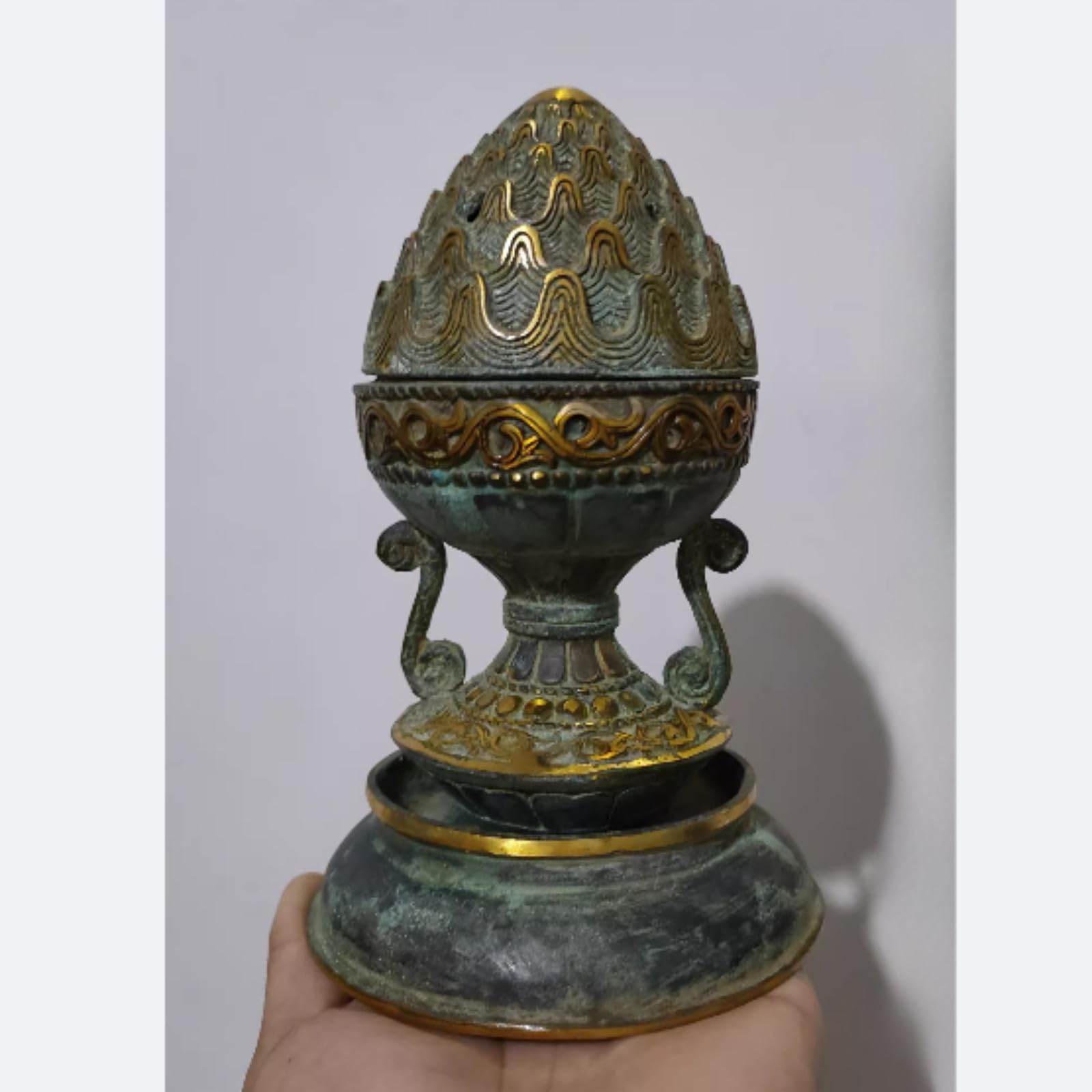 Brûleur d'encens en bronze antique contre le stress, décoration de bureau 15 cm