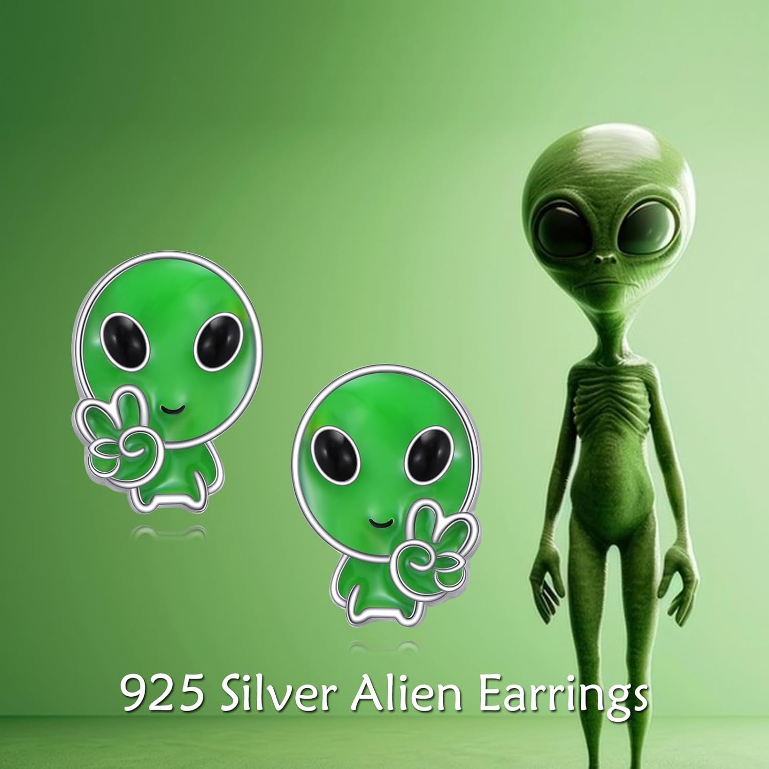 URONE Space Earrings 925 Sterling Silver UFO Alien Earrings Space Jewelry Gifts For Women Men