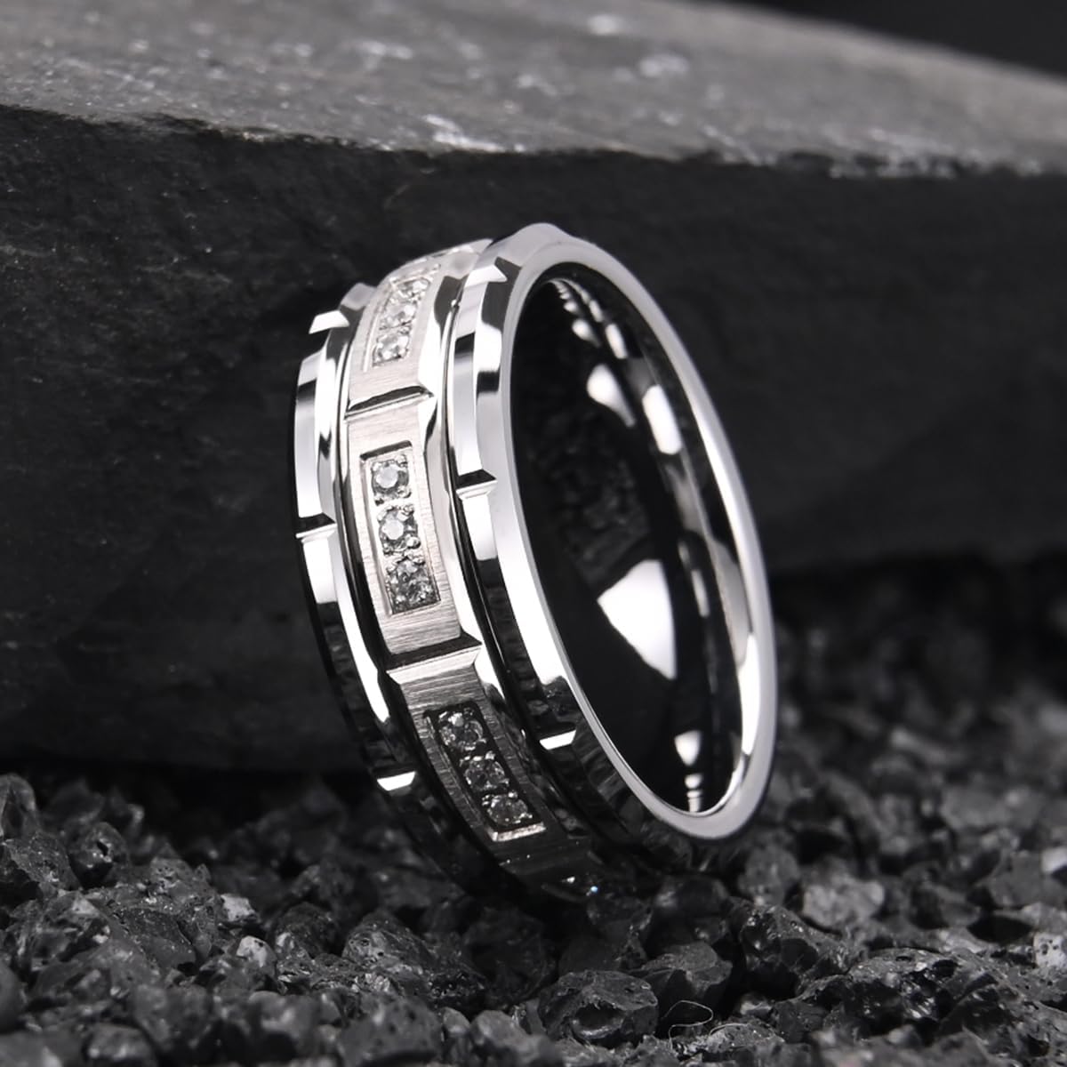 Tungsten Carbide Rings for Men Women 8mm Silver Men's Engagement Wedding Bands Inlaid with Zirconia High Polish and Comfort Fit