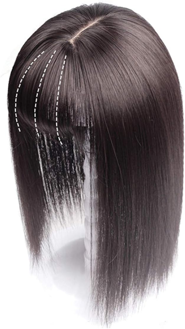 Yanamy Straight Hair Toppers for Women with White and Thinning Hair, Clips on Synthetic Crown Hair Piece, 10" Dark Brown