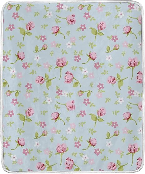 Amazon ブランケット おしゃれ ひざ掛け 毛布 膝掛け 人気 柔らかい シングル 韓国 バラ 薔薇 フローラル 花柄 水色 青い防寒 暖かい 春夏秋冬用 防災用品 1x150cm 肌に優しい オフィス 軽量 ブランケット 毛布 オンライン通販