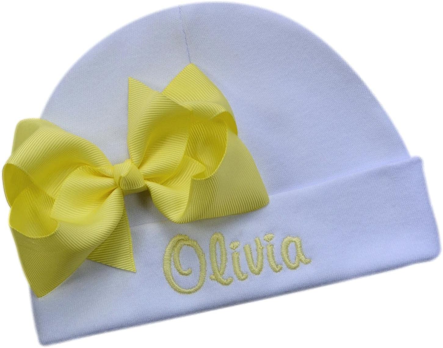 Personalized Embroidered Baby Girl Hat with Grosgrain Bow with Custom Name