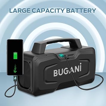BUGANI Bluetooth Speaker, 80W Powerful Portable Wireless Speaker IPX7 Waterproof, Outdoor Loud Speakers with Handle 24H Playtime, Support Microphone AUX USB Suitable for Party, Pool, Karaoke