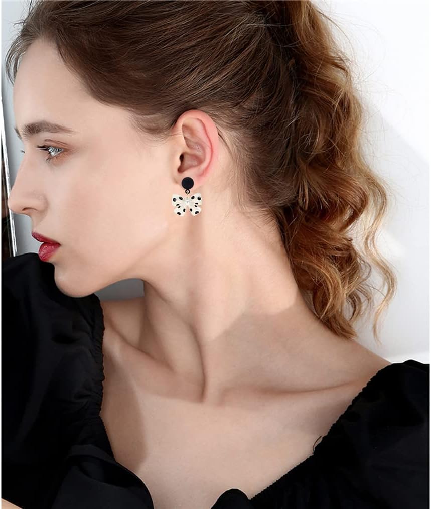 MIGUO STORE Retro Simple Temperament Bow Polka Dot Earrings Fashionable Cute Black and White Polka Dot Drop Dangle Earrings For Women Jewelry Gifts image 3