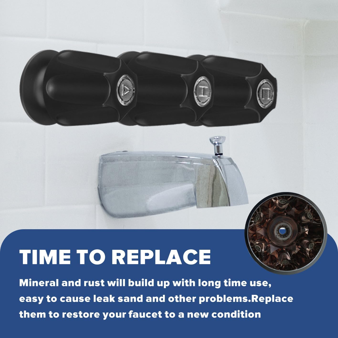 Shower Knobs 3 Piece Replacement, Bathtub and Shower 3 Handle Remodel Trim Kit Compatible with Pfister Verve Tub Shower, Shower Faucet Knob Replacement Include 1 Hot 1 Cold 1 Diverter and 3 Flanges