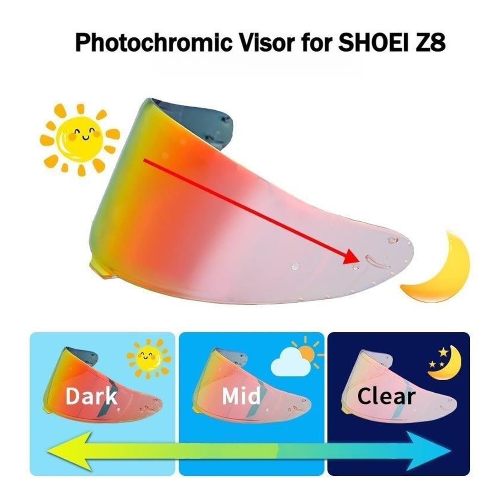 Photochromic Helmet Shield For SHOEI RF-1400/NXR2/Z8/X15,Clear